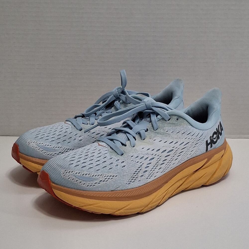 Hoka One One Clifton 8 Womens Running Shoes Blue Orange Lightweight Size 6.5B
